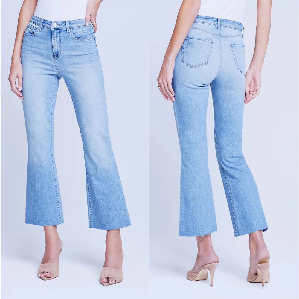 NEW Lagence Kendra Stretch Denim High Rise Crop Flare Jeans Canyon Blue Size:24